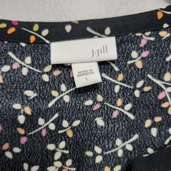 J.jill women's blouse top size L floral black long sleeve missing a butt… - Picture 3 of 9